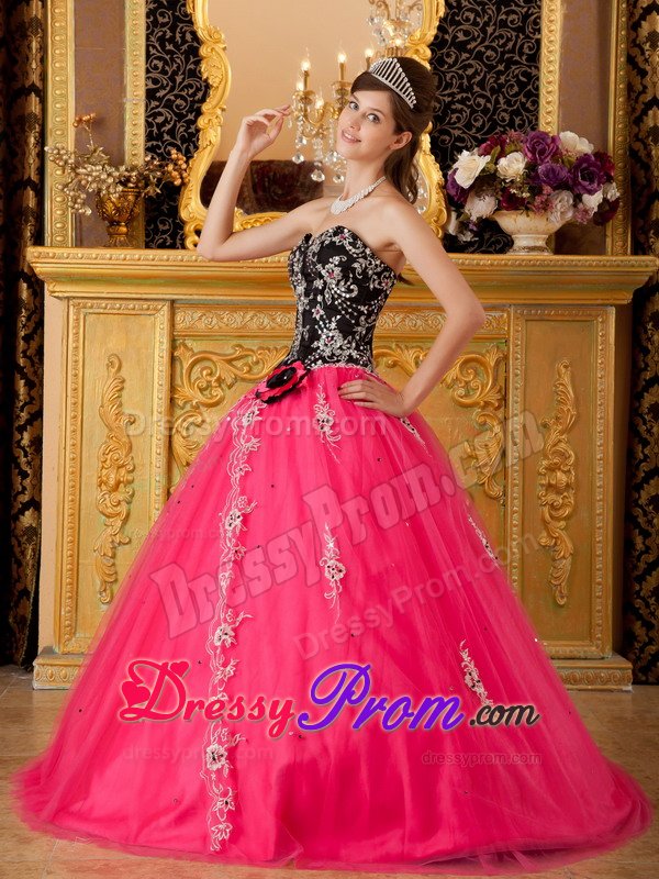 Breckenridge CO Appliqued Quinces Dresses in Hot Pink and Black
